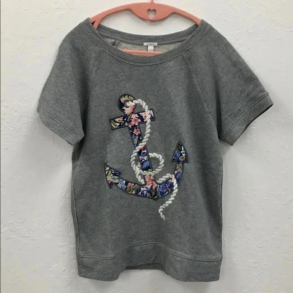 J.Crew Gray Floral Anchor Terry Sweater Top Size Small - Picture 1 of 6